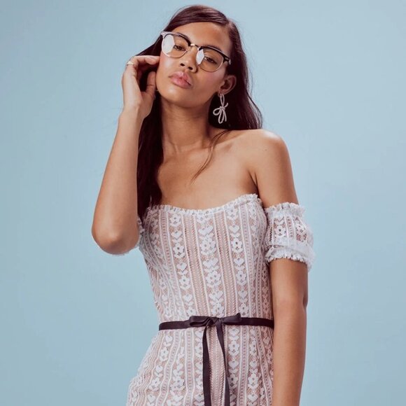 NEW For Love and Lemons Dakota Lace Mini Dress White - Picture 2 of 7